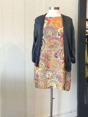 Bryn Walker paisley argyle tunic dress LINEN MADE USA pockets boho L Y2K beach